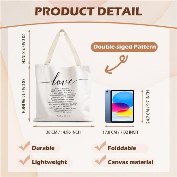 Christian Tote Bag, Christian Gifts for Women, Christian Canvas Bags for Women - Picture 5 of 5